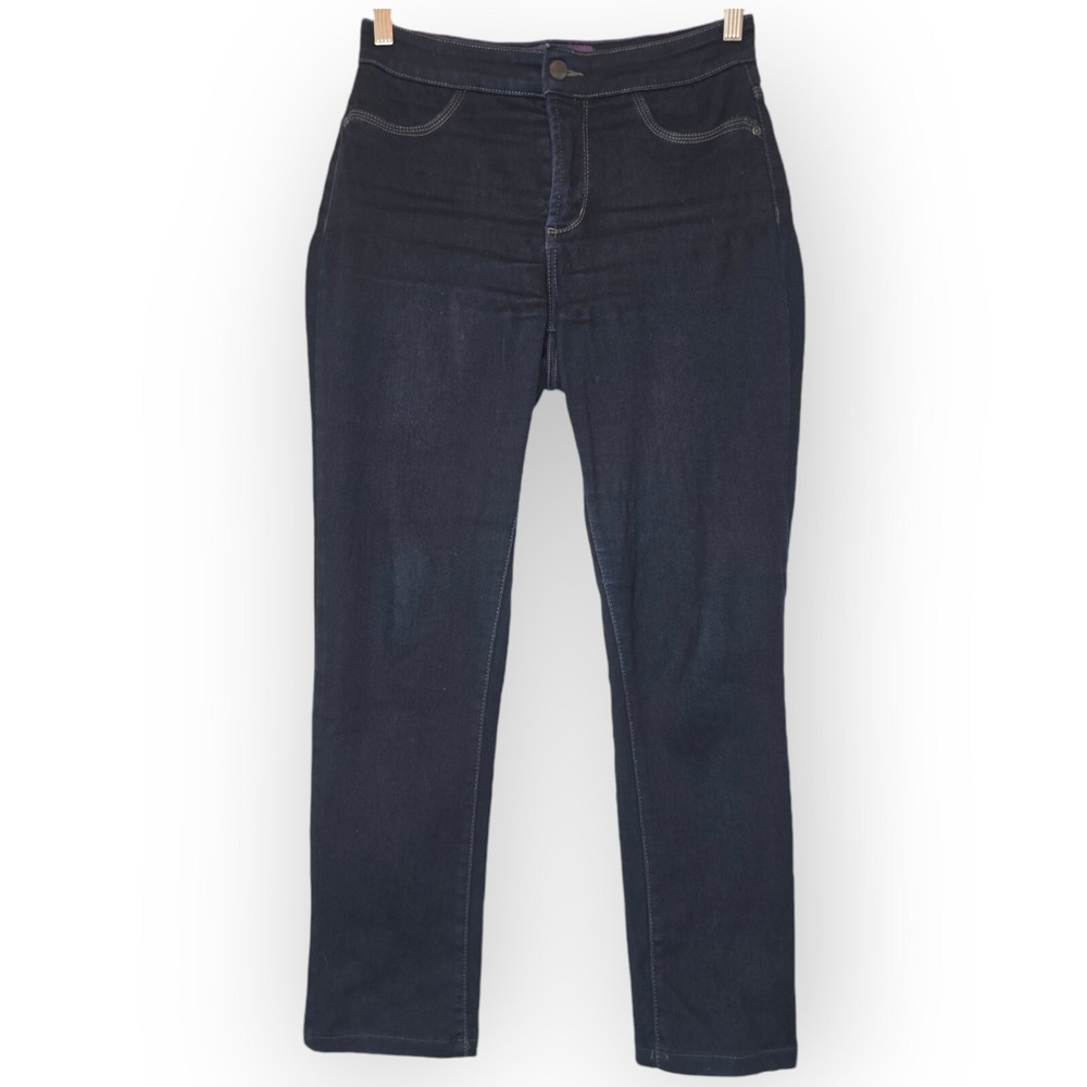 NYDJ Jeans Women 4 Dark Wash Lift Tuck Slim Straight Stretchy Made USA High Rise